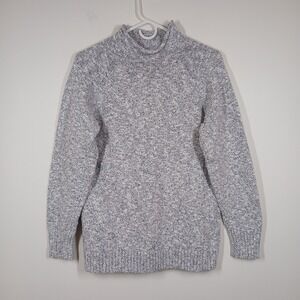 L.L.Bean Sweater Women Large Gray Marled Cotton Turtleneck Cozy Winter